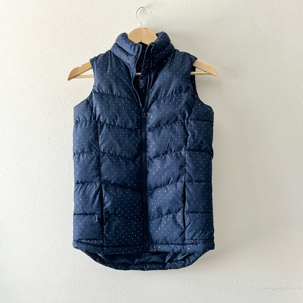 Gap girls puffer vest navy blue mini polka dot